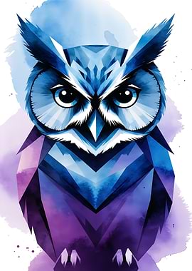 Geometric Watercolor Owl Illustration
