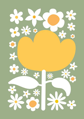 Retro Floral Pattern with Yellow Flower
