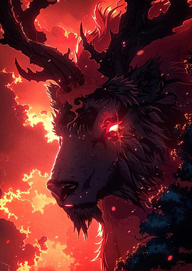 Fiery Stag Glowing Red Eyes