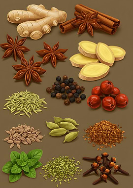 Assorted Spices and Herbs Still Life