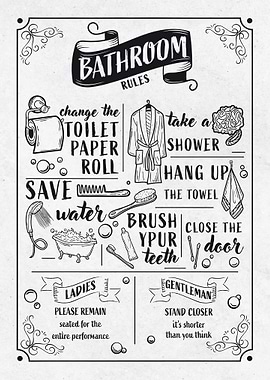 Bathroom Rules Illustrated Poster