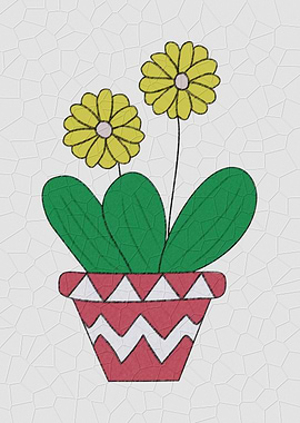 Potted Flowers with Cracked Texture