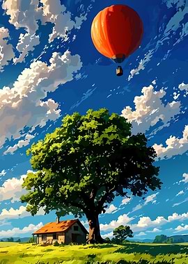Hot Air Balloon Over Countryside
