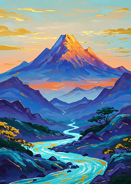 Mount Landscape River Painting