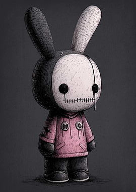 Creepy Bunny Doll with Pink Hoodie