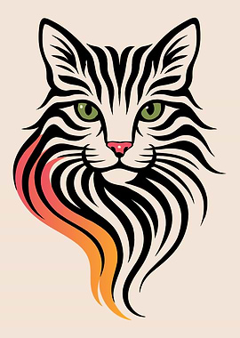 Modern Line Art Cat Portrait with Gradient Detail