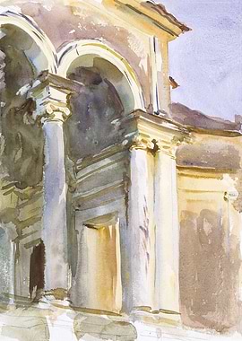 Watercolor Painting of Classical Architecture