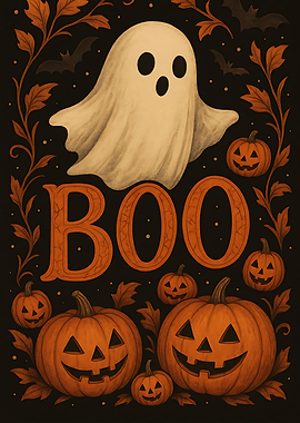 Halloween Ghost and Pumpkins 'BOO'