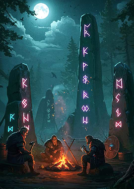 Vikings around runestones