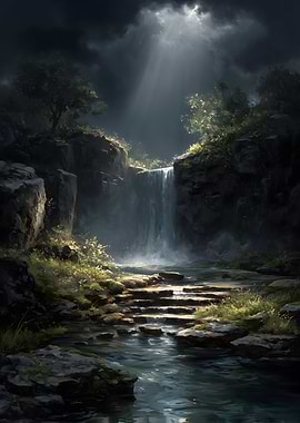 Waterfall in a rocky landscape