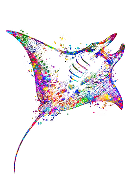 Colorful Manta Ray Watercolor