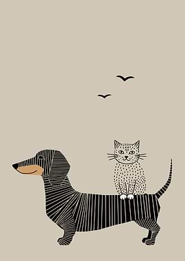 Striped Dog and Dotted Cat Pet Illustration