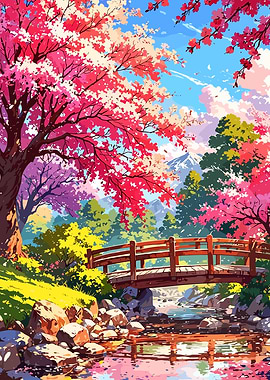 Cherry Blossom Bridge Landscape