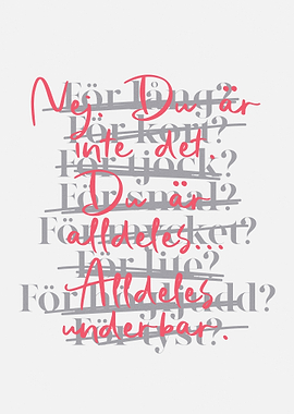 Swedish Text Art with Crossed-Out Words