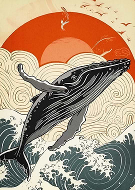 Whale breaching ocean