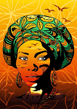 African Woman Silhouette Portrait with Sunset