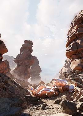 Desert Landscape with Wrecked Robot