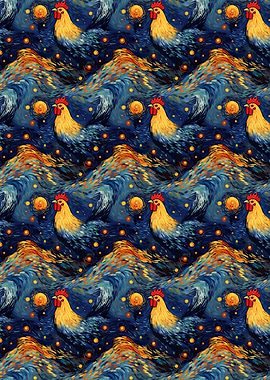 Starry Night Rooster Pattern
