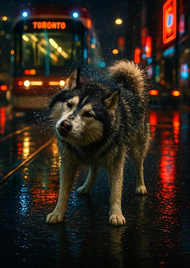 Dog Shaking in Rainy Toronto Street