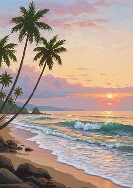 Tropical Beach Sunset Painting