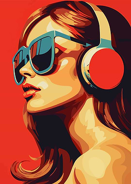 Woman with Headphones and Sunglasses Art