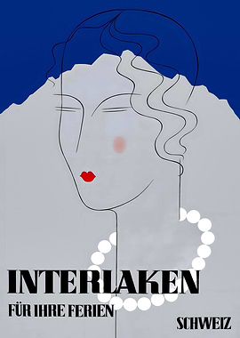 Interlaken Switzerland Vintage Travel Poster