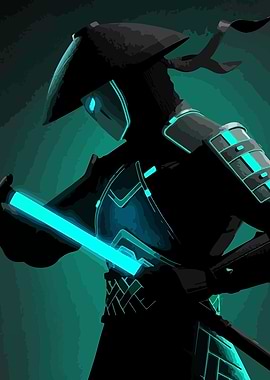 Cyberpunk Samurai Warrior with Glowing Sword