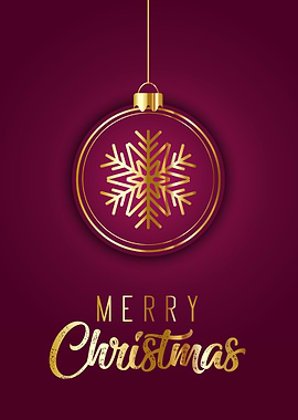 Merry Christmas Ornament on Burgundy Background