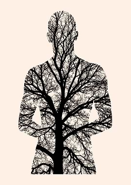 Human Silhouette with Tree Branches