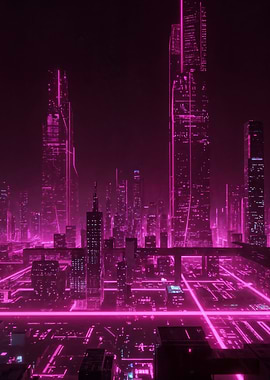 Cyberpunk Cityscape with Neon Pink Lights