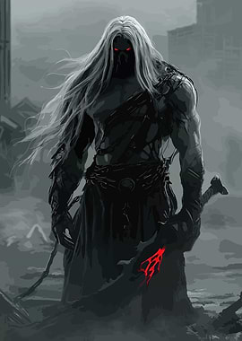 Dark Warrior with Glowing Red Eyes