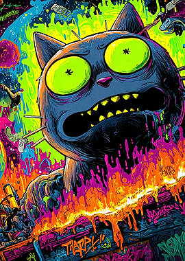 Psychedelic Cat Cartoon