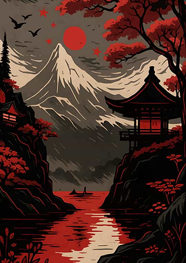 Japanese Landscape with Mountain