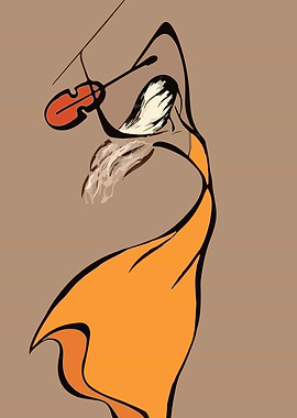 Abstract Violinist in Orange Dress
