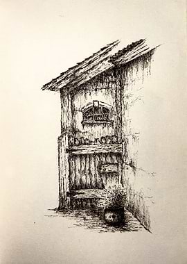 Rustic Building Pen and Ink Drawing