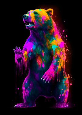 Colorful Bear Illustration on Black Background