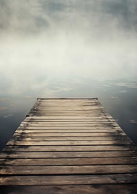 Wooden Dock on Misty Lake