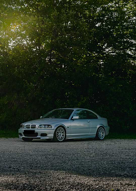 Silver BMW E46 Coupe in Nature Setting