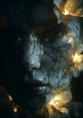 Cracked Face with Flowers