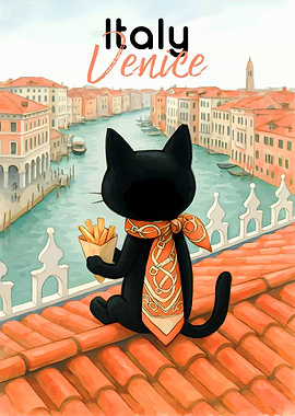 Black Cat in Venice with Fries