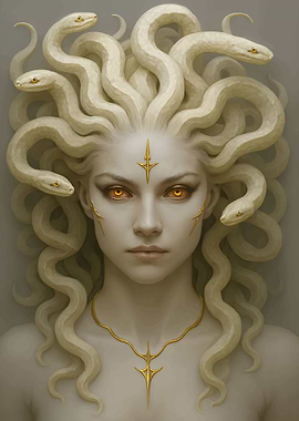 Medusa Portrait with Snakes and Gold