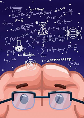 Brain with Glasses and Math Equations