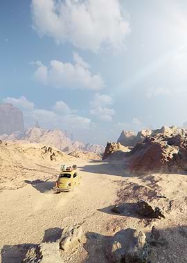 Yellow Beetle in Desert Landscape