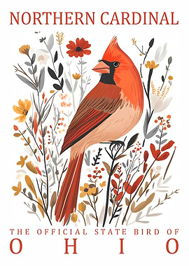 Northern Cardinal Ohio State Bird Art