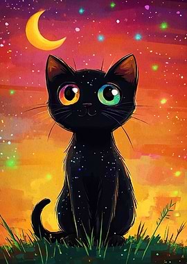 Whimsical Cat Colorful Eyes