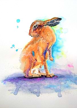 Watercolor Hare Portrait
