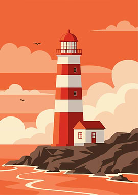 Vintage Lighthouse at Sunset illustration