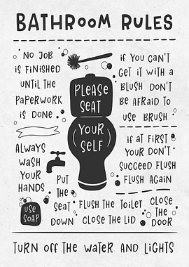 Bathroom Rules Typography Art Print