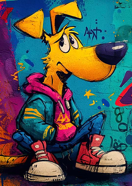 Cartoon Dog with Graffiti Background