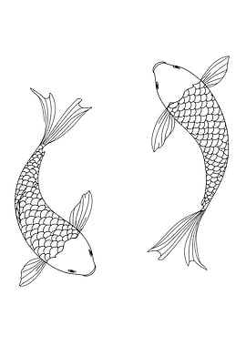 Two Koi Fish Minimalist Line Art